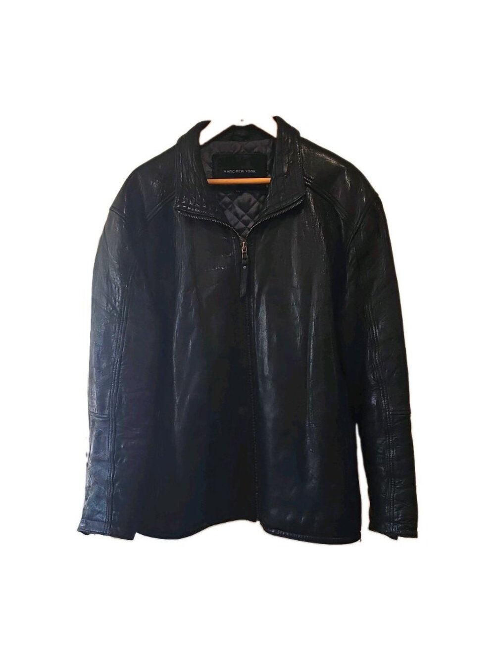 Marc New York Lambskin Leather Jacket Motorcycle Mens XL Quilted Lined Black
